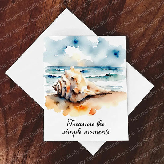 Simple Things Watercolor Style Coastal Sea Shell Card