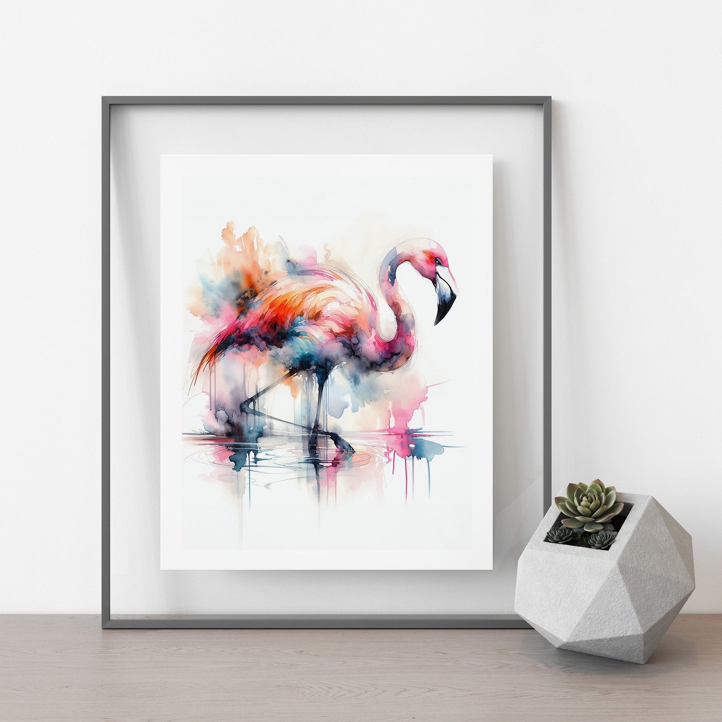 ’Smoke’ Original Flamingo Coastal Beach Art Watercolor Style Home Decor Wall Art Print 8x10 Art Print