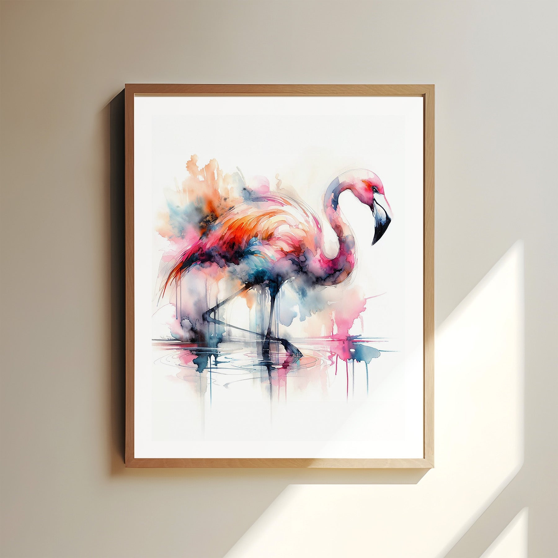 ’Smoke’ Original Flamingo Coastal Beach Art Watercolor Style Home Decor Wall Print