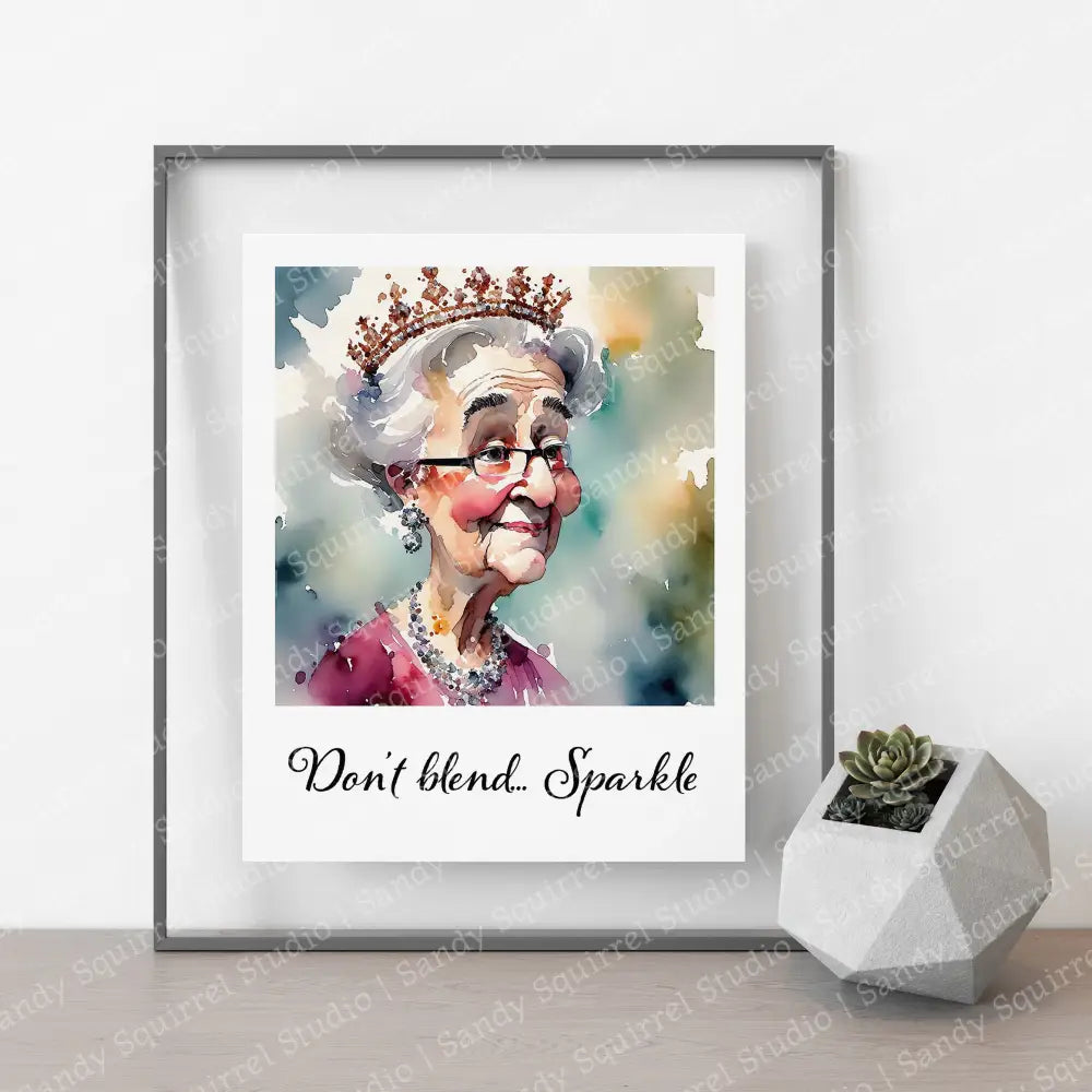 ’Sparkle’ Original Whimsical Grandmother Art Home Decor Wall Print 8X10 With Quote