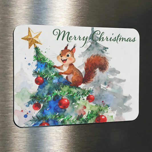 Squirrely Xmas Watercolor-Style Squirrel Christmas Art