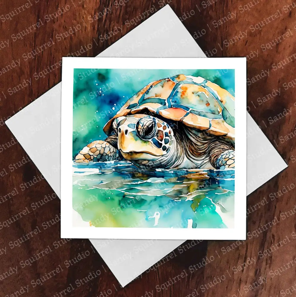 ’Stealth’ Original Turtle Coastal Beach Art Home Decor Wall Print Set Of Four Notecards