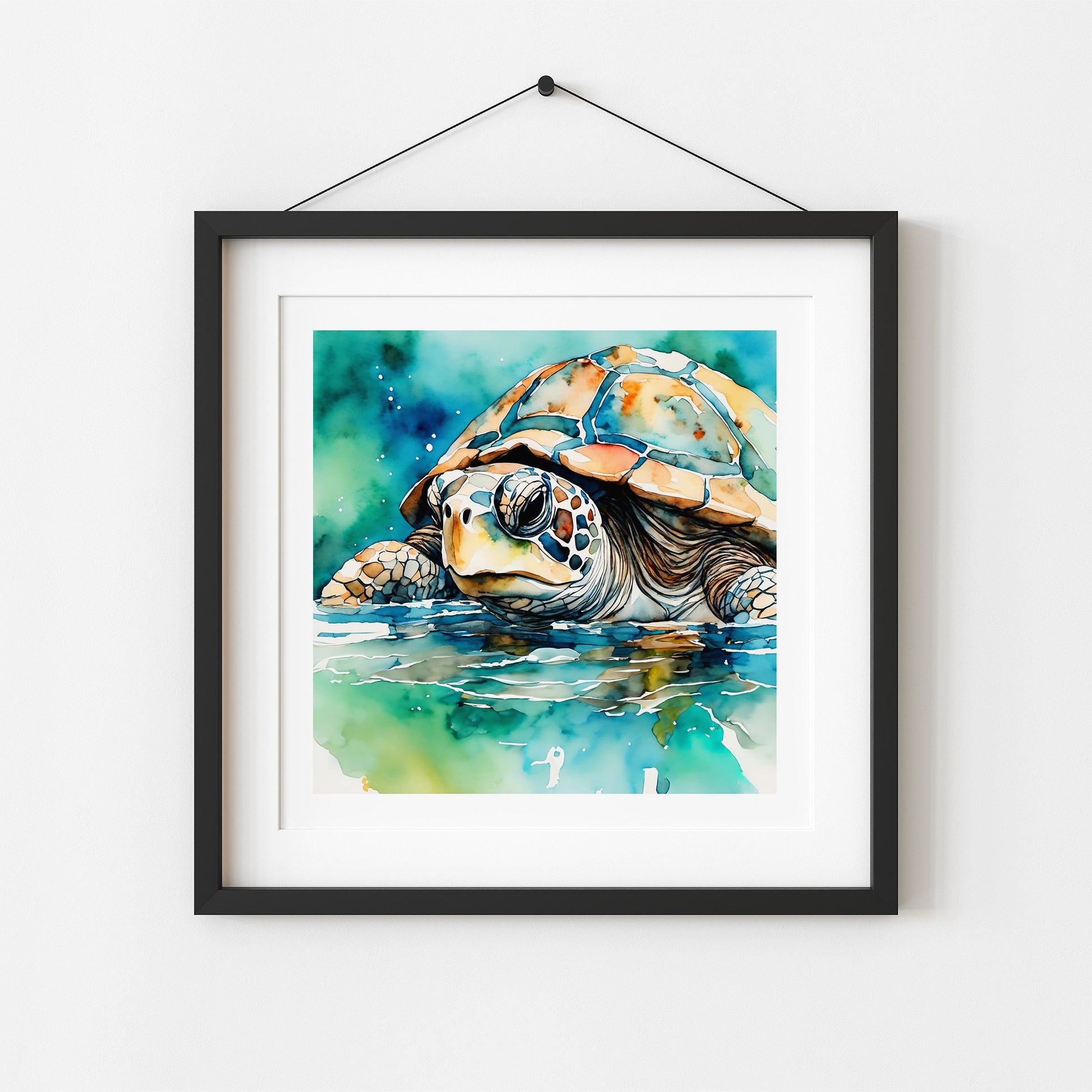 ’Stealth’ Original Turtle Coastal Beach Art Home Decor Wall Print 8X8