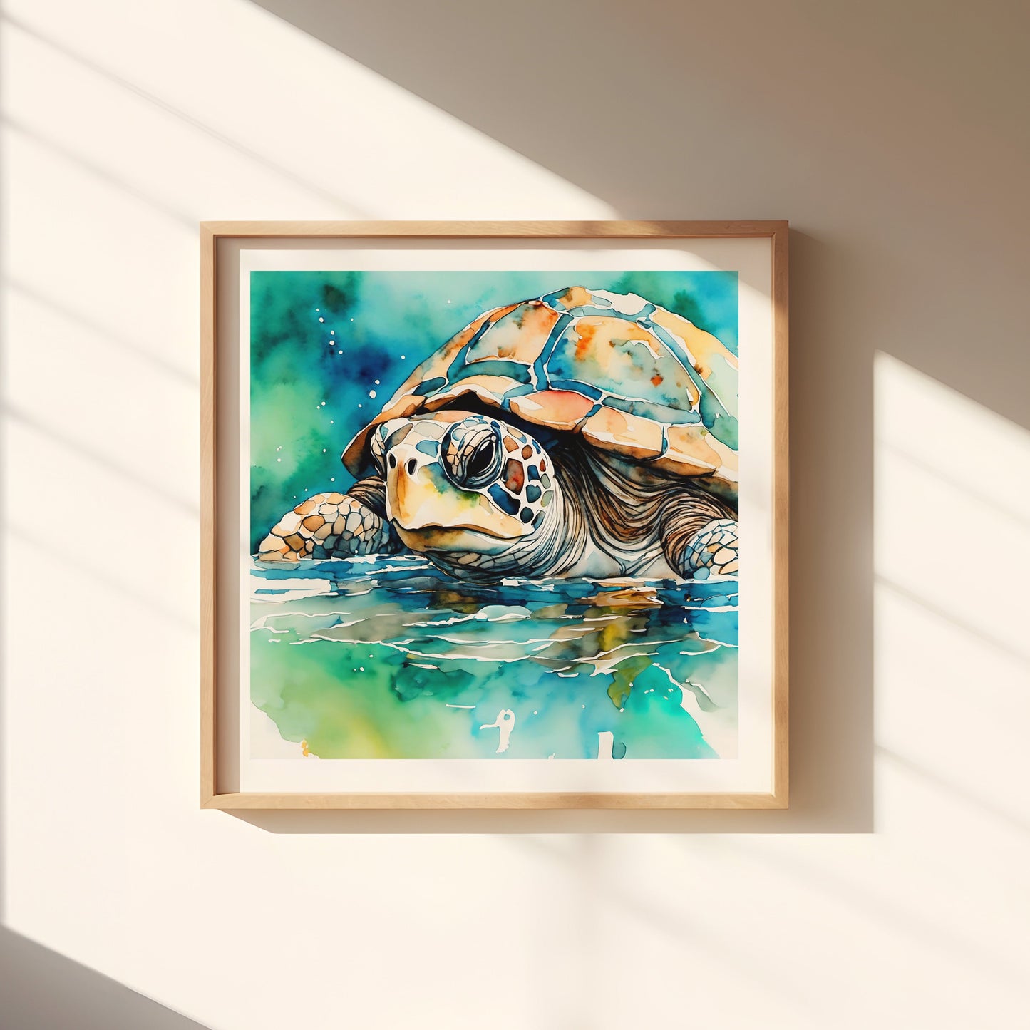 ’Stealth’ Original Turtle Coastal Beach Art Home Decor Wall Print 12X12