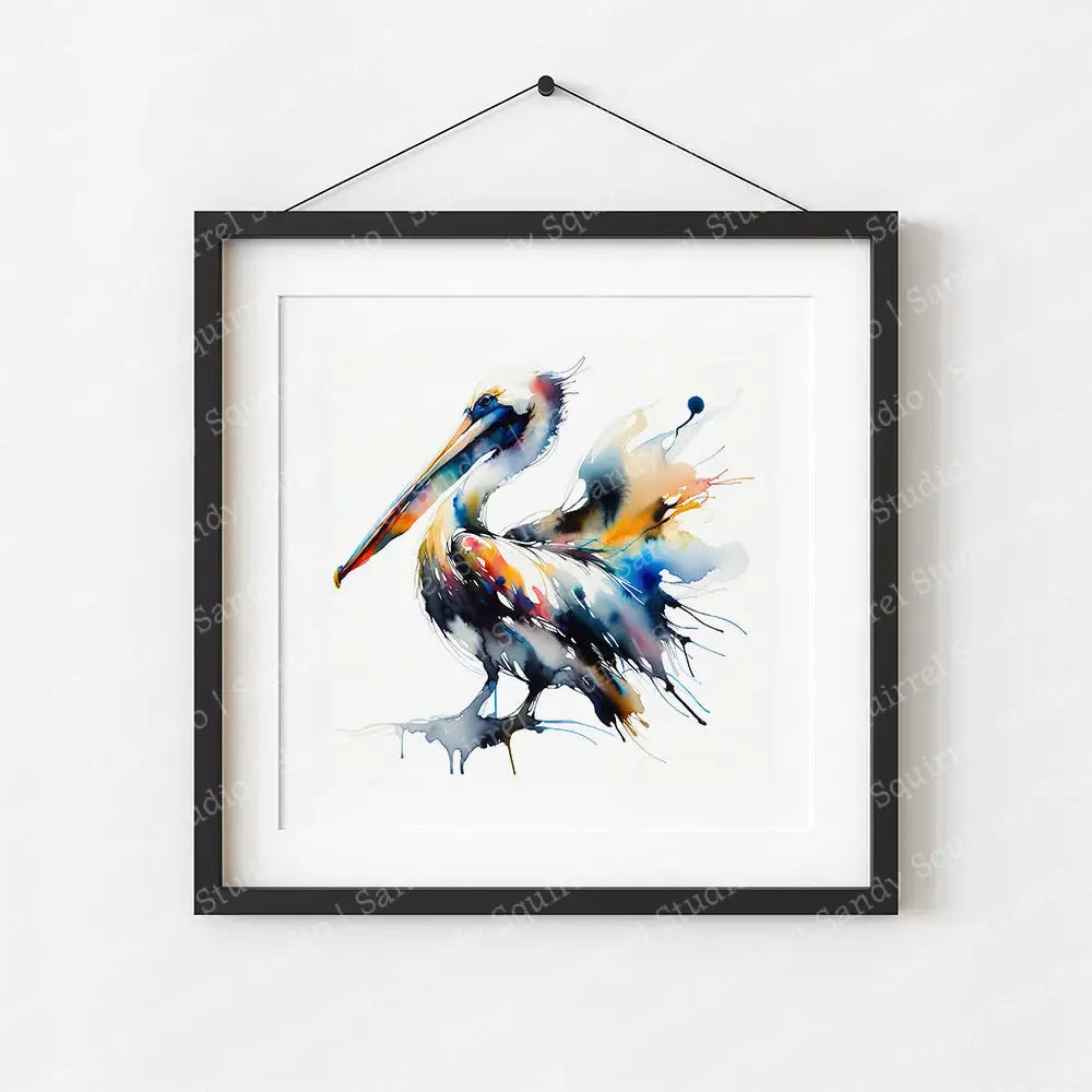 ’Stu’ Original Pelican Coastal Beach Art Home Decor Wall Print 8X8