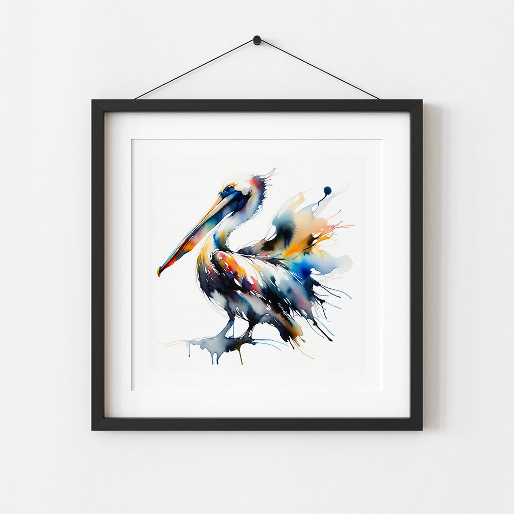 ’Stu’ Original Pelican Coastal Beach Art Home Decor Wall Print 8X8