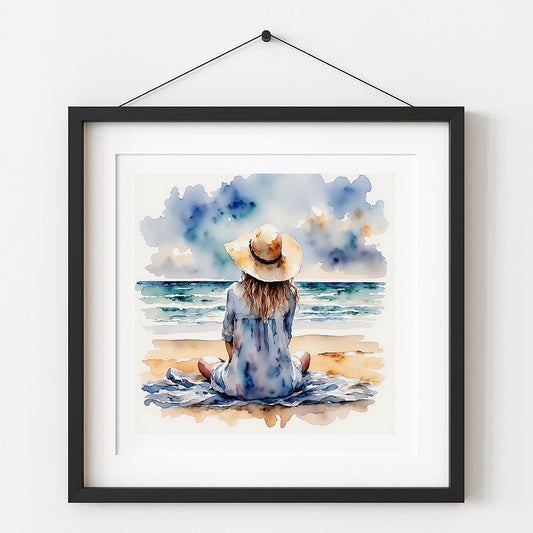 Summer Day Watercolor Style Coastal Art