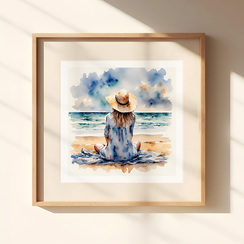Summer Day Watercolor Style Coastal Art