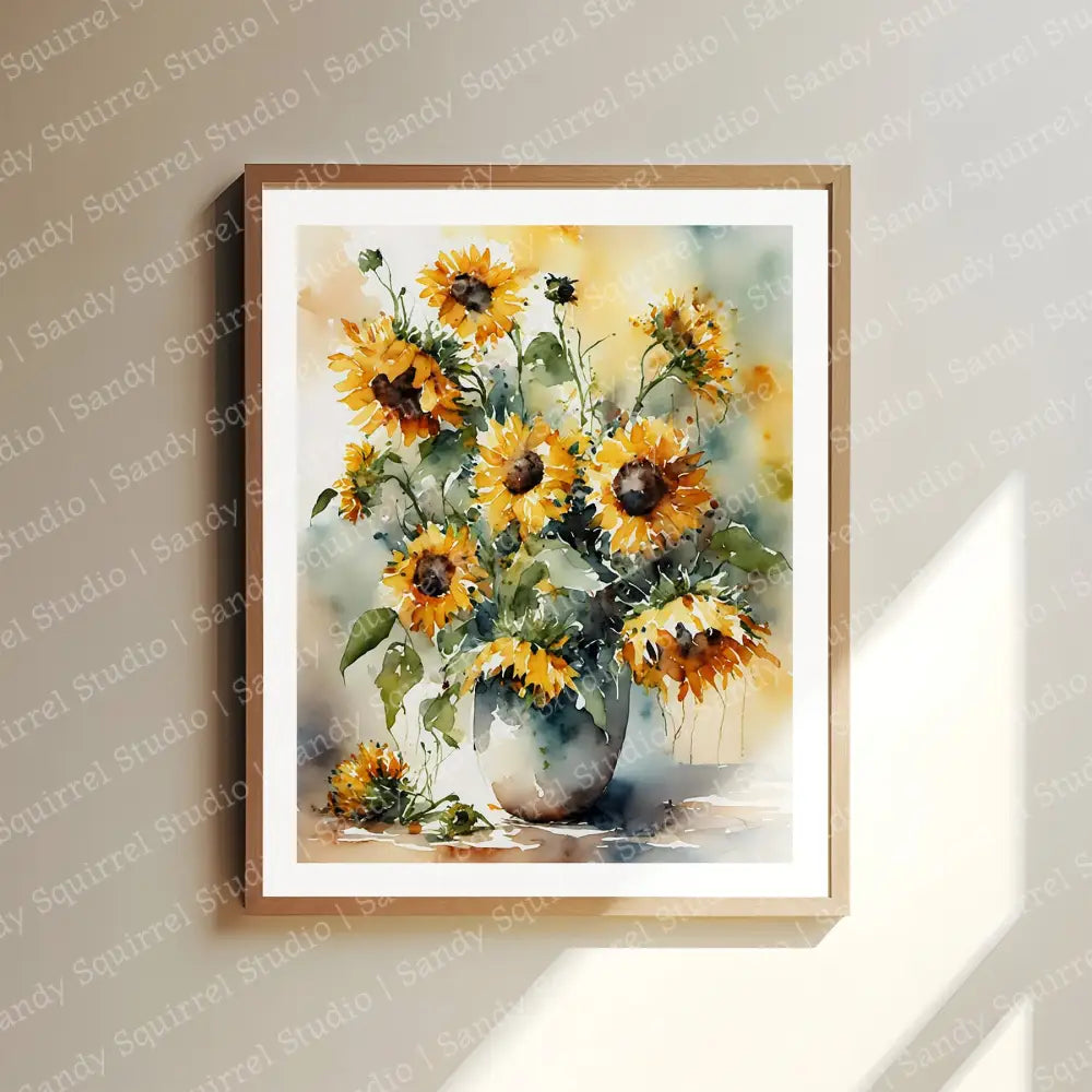 ’Sunny’ Original Watercolor-Style Sunflower Wall Art Print