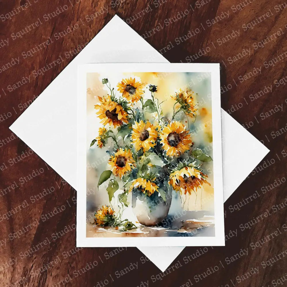 ’Sunny’ Original Watercolor-Style Sunflower Wall Art Single Notecard Print