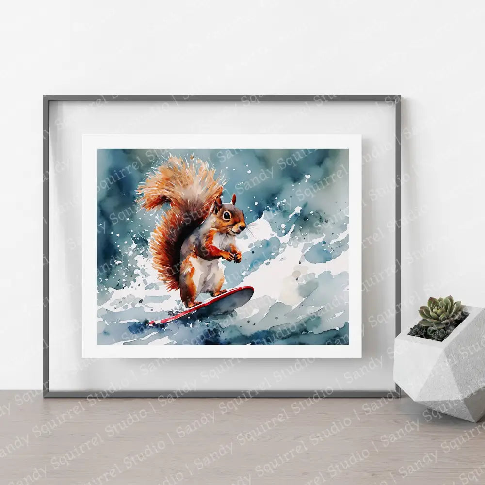 ’Surfin’ Usa’ Original Surfing Squirrel Coastal Beach Art Home Decor Wall Print 10X8