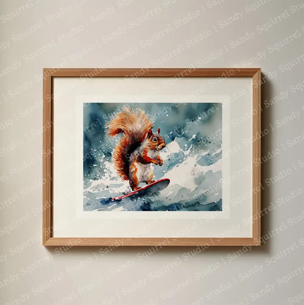 ’Surfin’ Usa’ Original Surfing Squirrel Coastal Beach Art Home Decor Wall Print