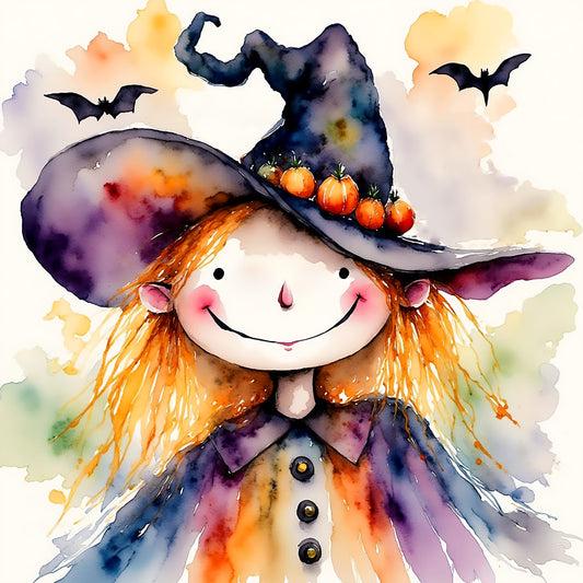 Tabitha Watercolor Style Halloween Witch Art