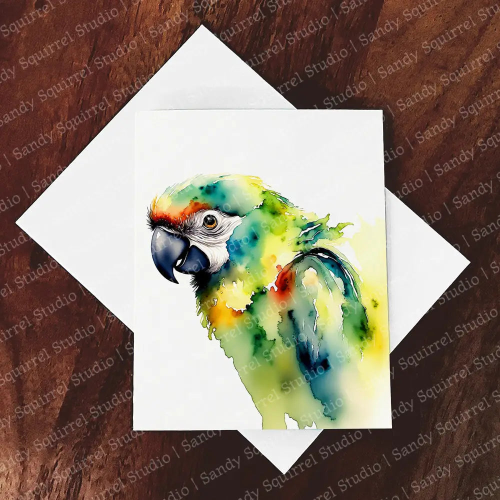 Tropical Breeze Watercolor Style Parrot Greeting Card