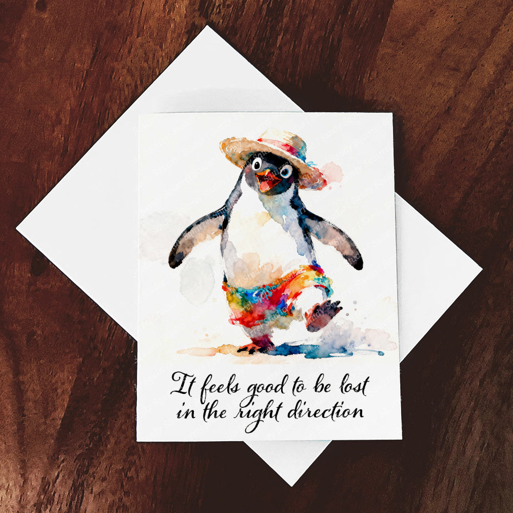 Tropicool Watercolor-Style Penguin Beach Art