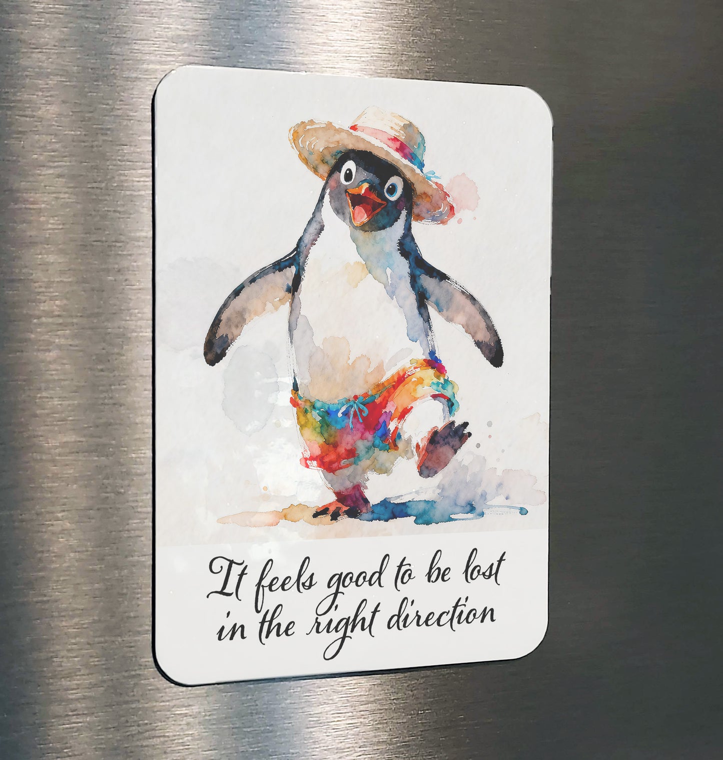 Tropicool Watercolor-Style Penguin Beach Art