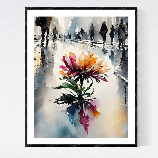 ’Unexpected Beauty’ Urban Floral Street Art Original 8×10 Inch Wall Print Watercolor Style