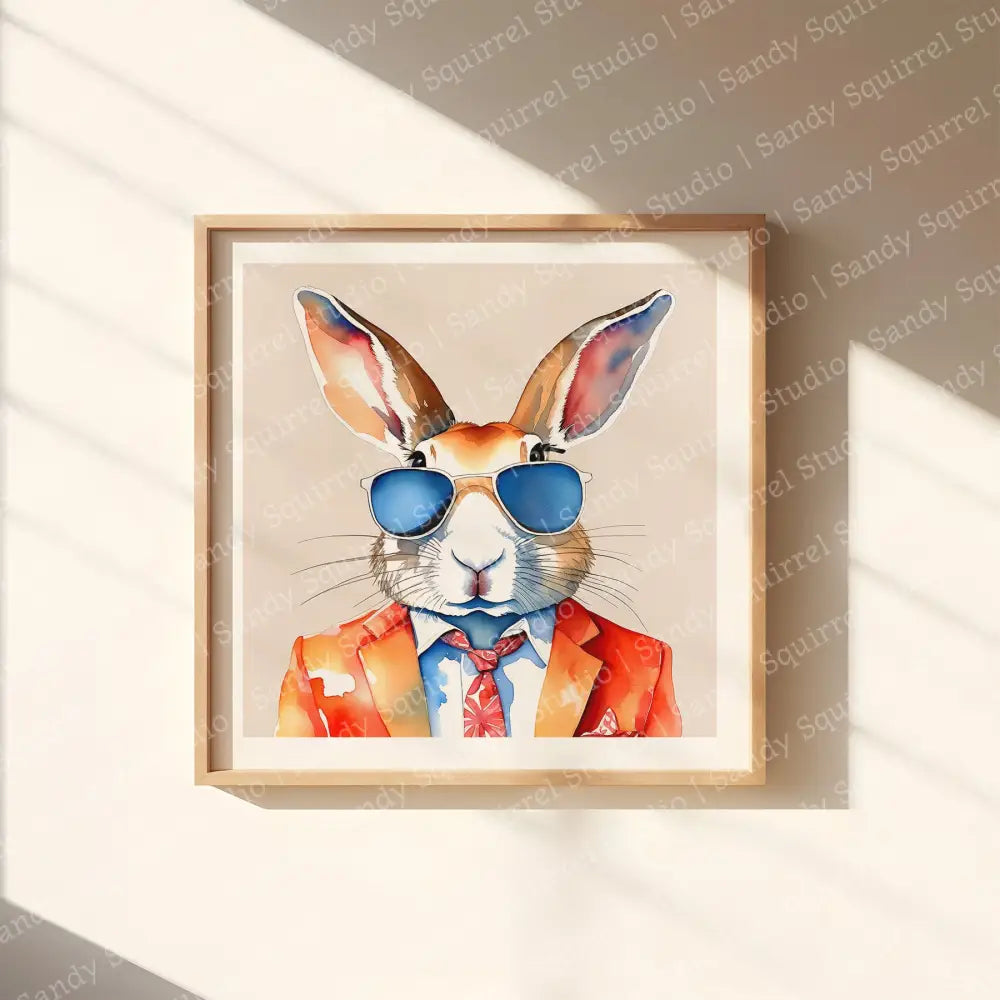 ’Vibrant’ Original Whimsical Sharp Dressed Rabbit Art Home Decor Wall Print 12X12