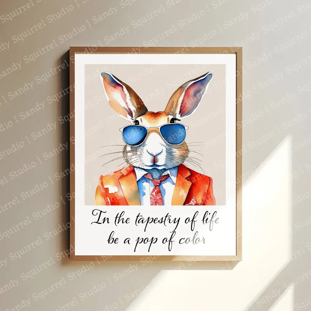 ’Vibrant’ Original Whimsical Sharp Dressed Rabbit Art Home Decor Wall Print