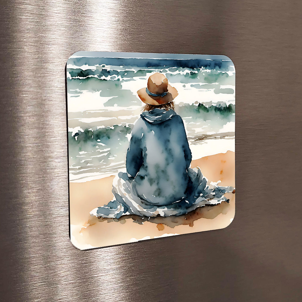 "Waiting" with the Ocean Original Coastal Beach Art Print Home Decor Watercolor Style Wall Art with Muted Colors
