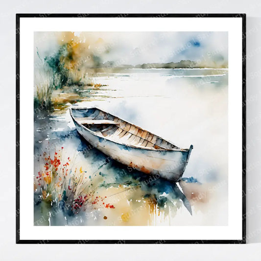 ’Wanderer’ St Johns River Original Solitary Row Boat Art Print 8X8 Home Decor Watercolor Style