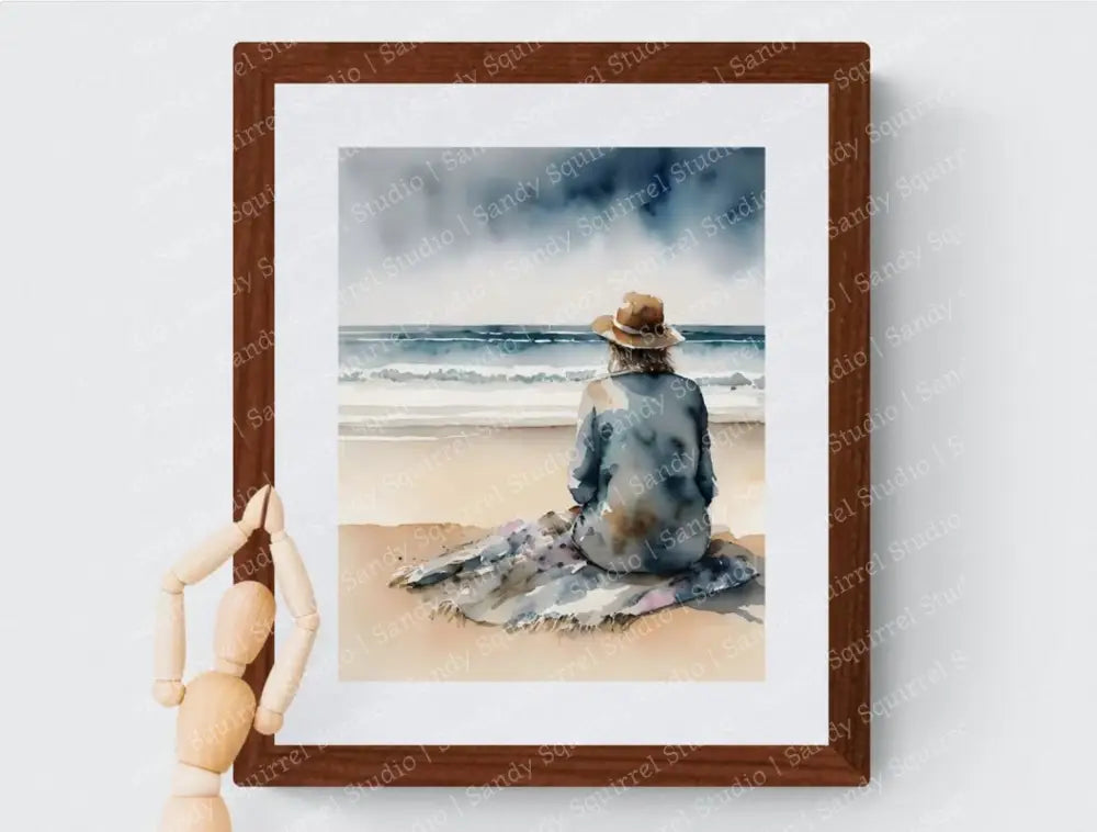 ’Watchful’ Coastal Ocean Beach Watching Waves Original 8×10 Inch Wall Art Print Watercolor