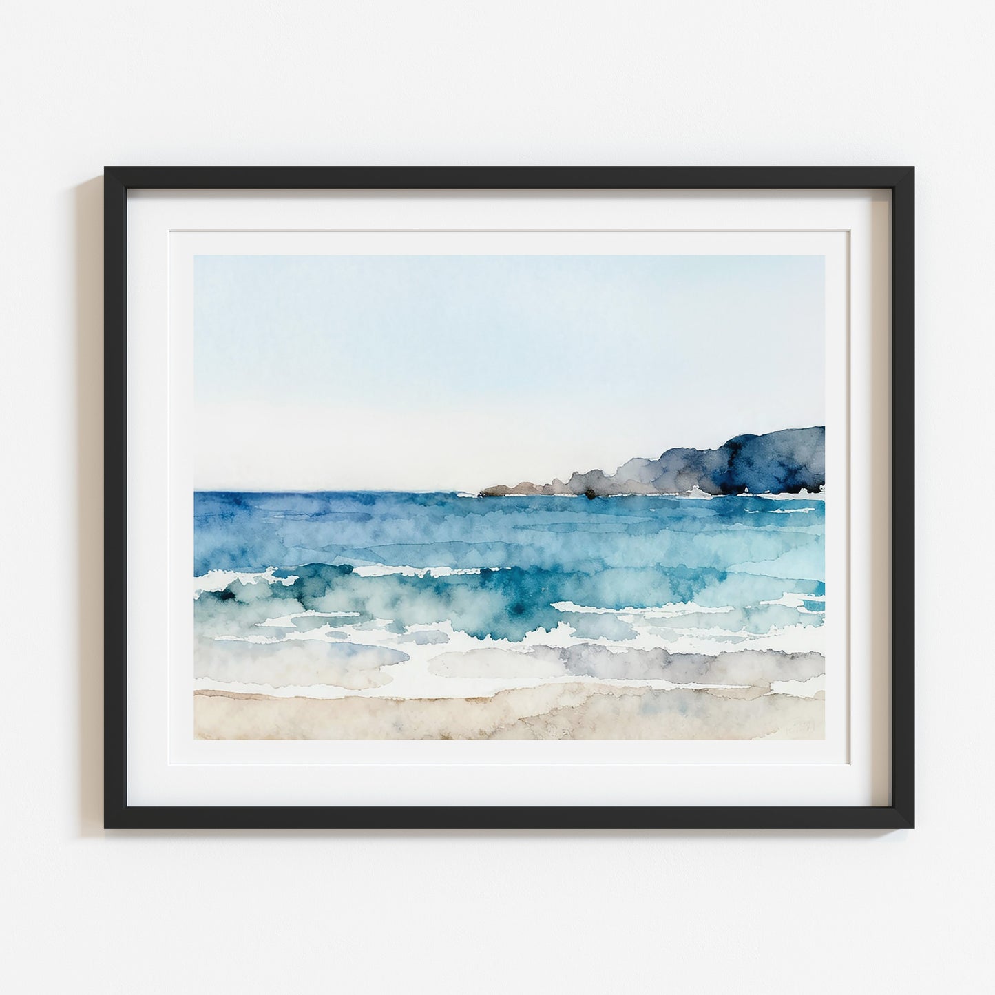 Waves Watercolor-Style Coastal Landscape Art