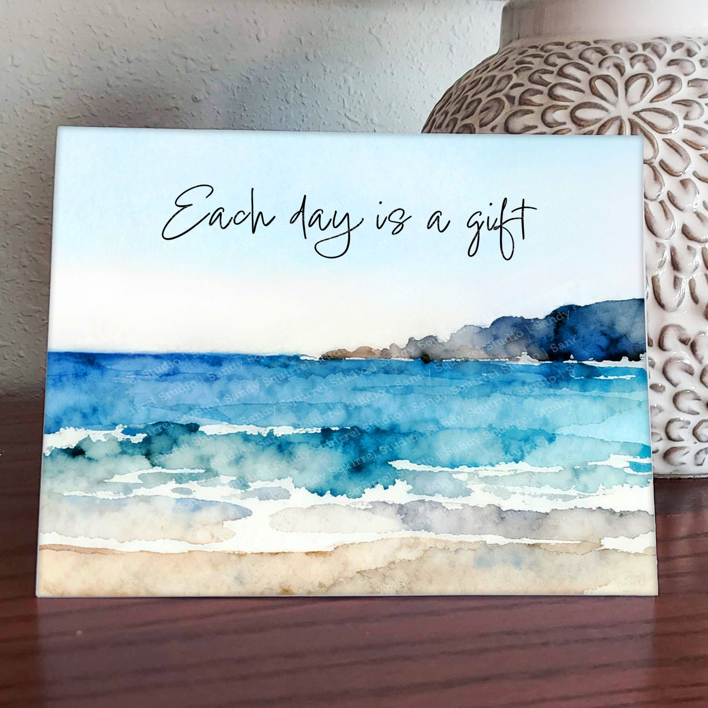 Waves Watercolor-Style Coastal Landscape Art