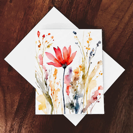 Abstract Red Watercolor Style Floral Card