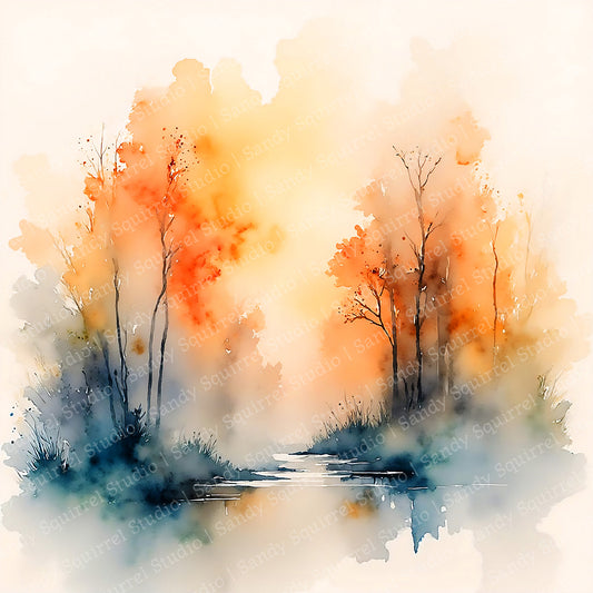 Aglow Watercolor Style Landscape Art