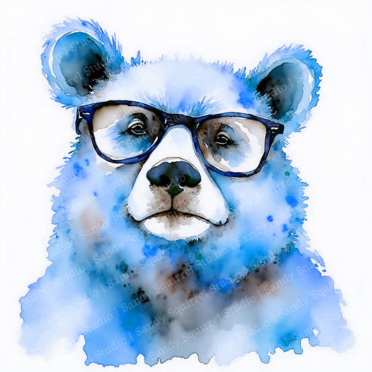 Blueberry Watercolor-Style Bear Art