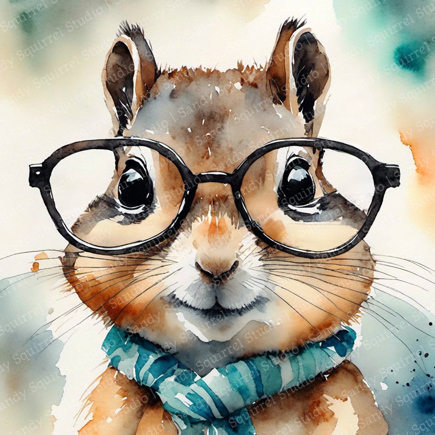 "Chip" Whimsical Chipmunk Watercolor Style Art