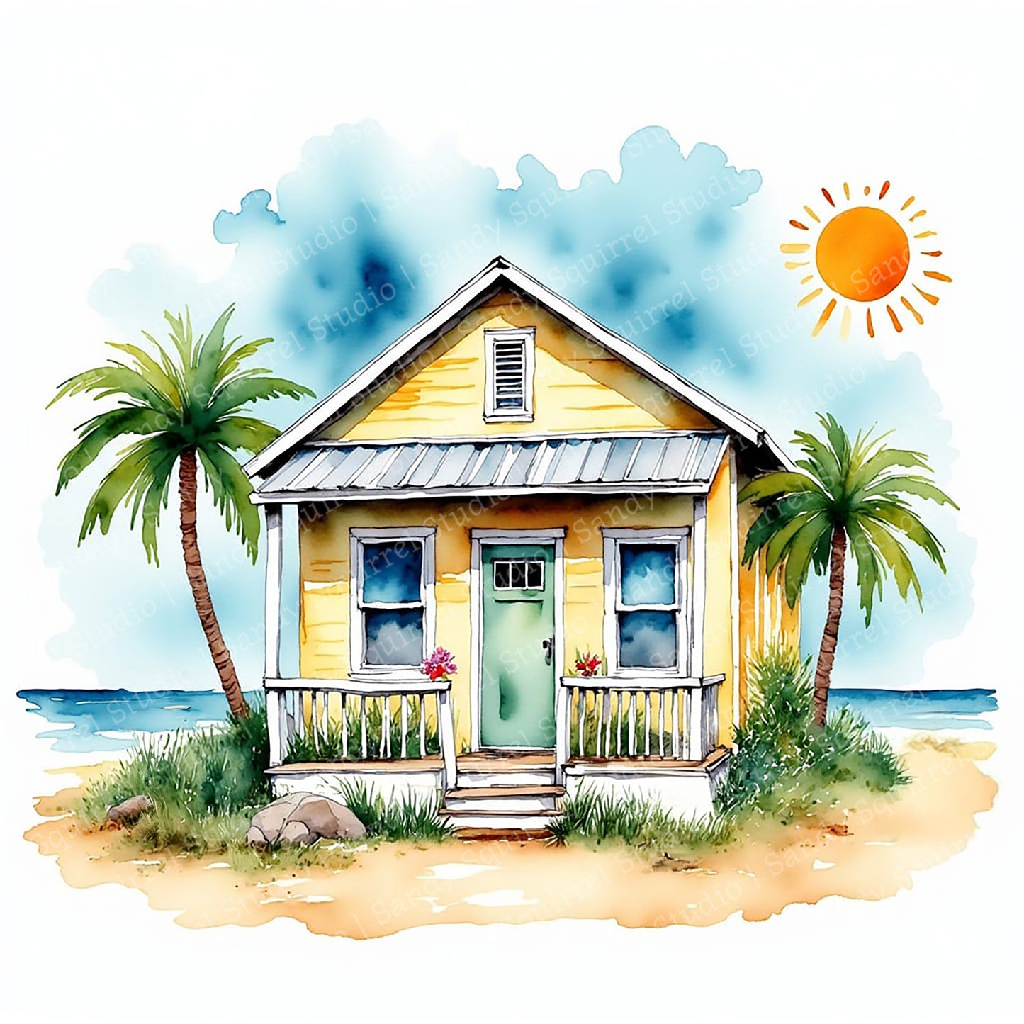 Dreams Watercolor Style Tropical Coastal Art