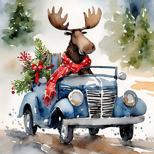 Express Watercolor-Style Christmas Moose Art