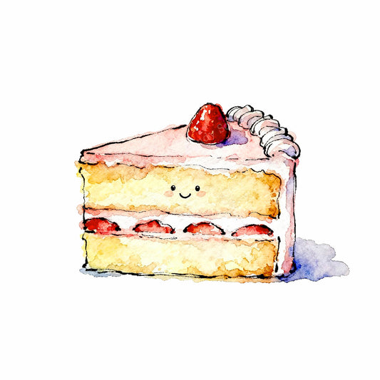 Happy Cake Watercolor Style Birthday Art
