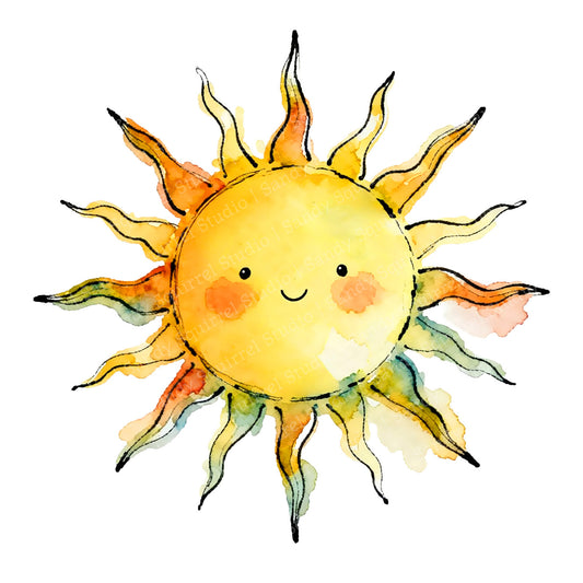Happy Sun Watercolor Style Friendship Art