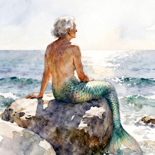 Merqueen Watercolor-Style Coastal Mermaid Art