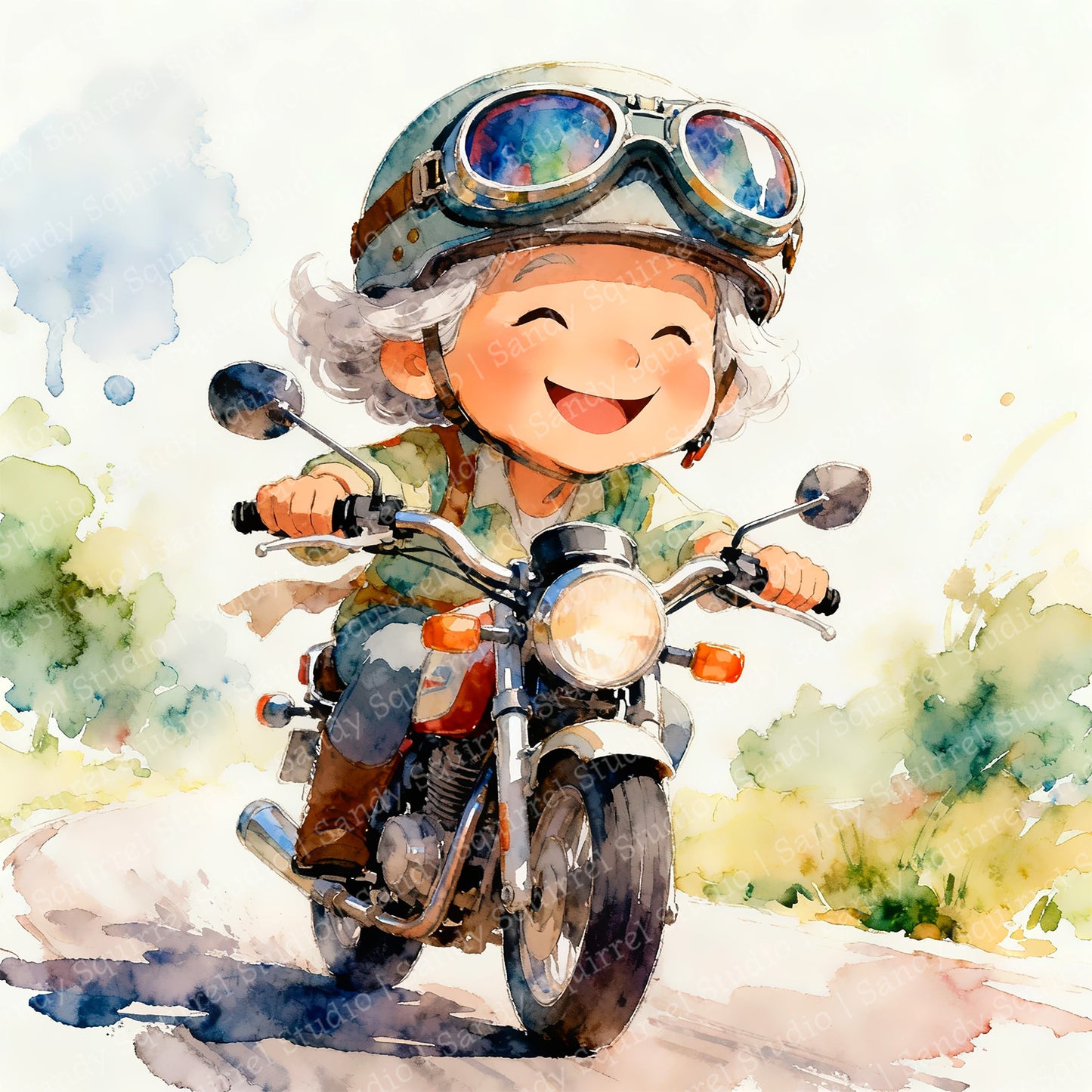Open Road Watercolor Style Motorcycle Woman Thinking of You Art
