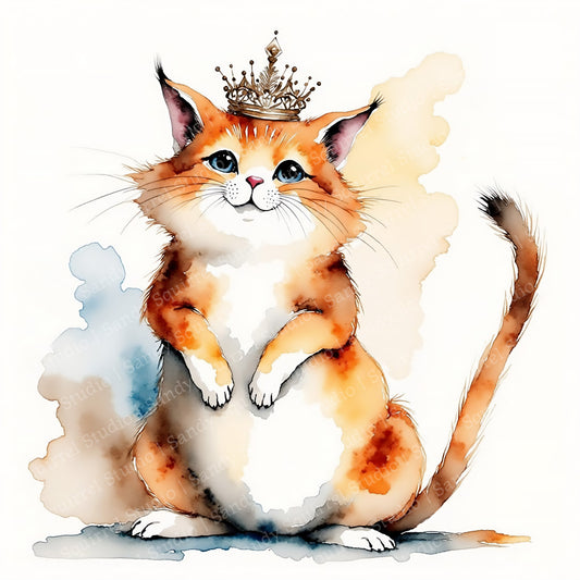 Pretty Princess Watercolor Style Cat Tiara Greeting Card