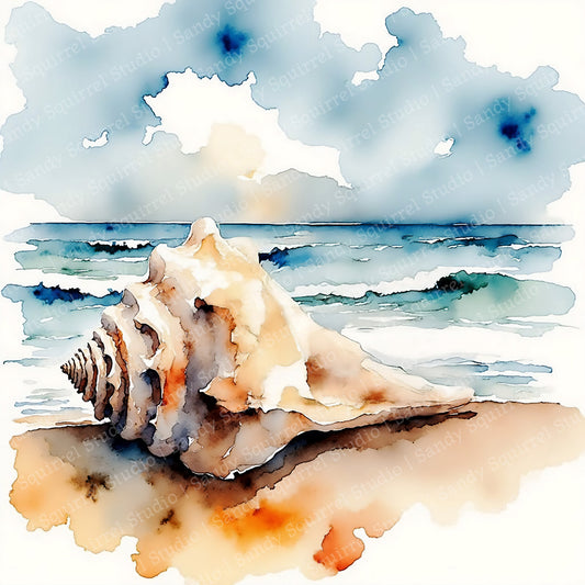 Simple Things Watercolor Style Coastal Sea Shell Card