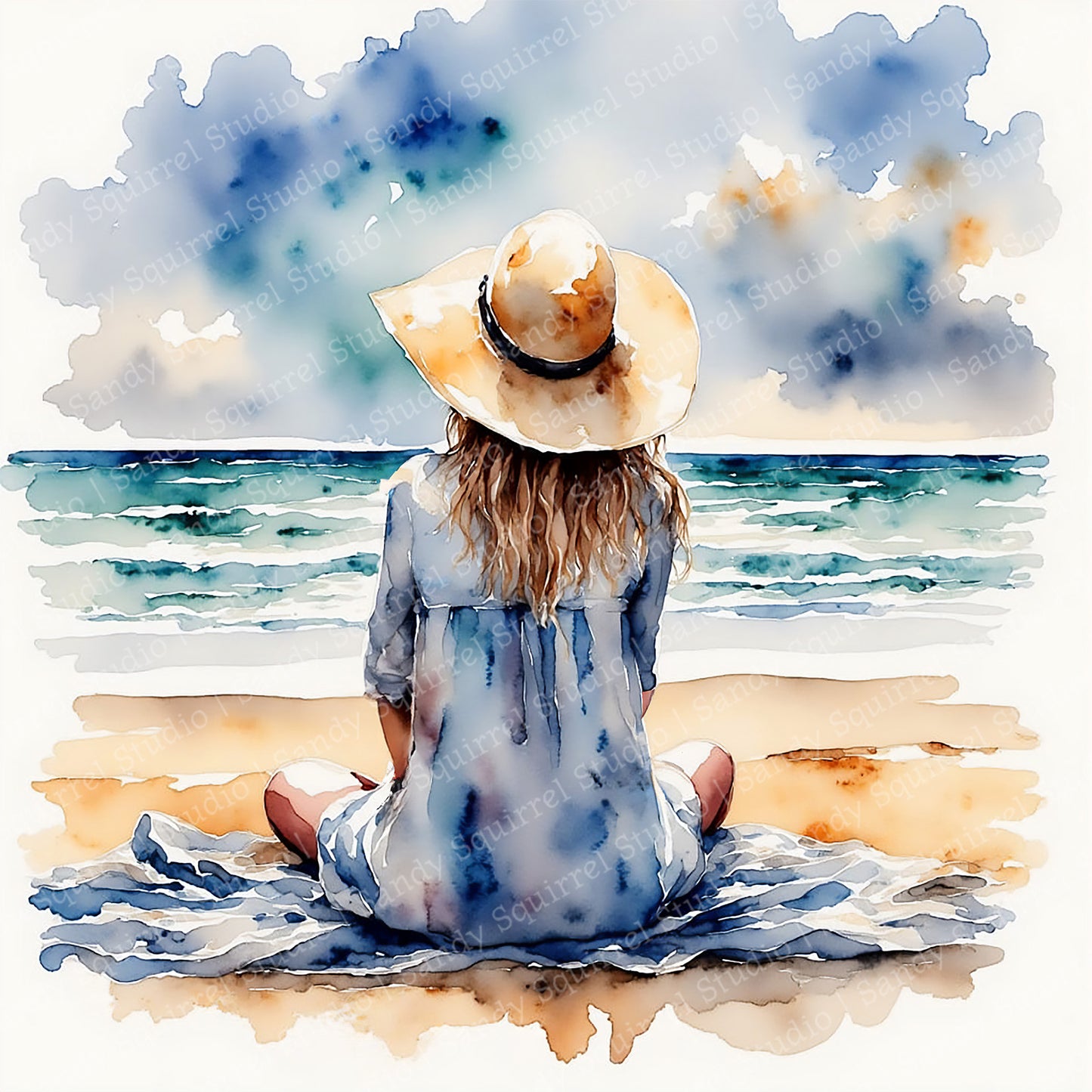 Summer Day Watercolor Style Coastal Art