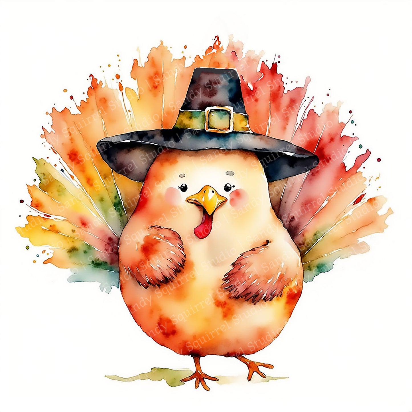 Tom Tom Watercolor Style Thanksgiving Turkey Art
