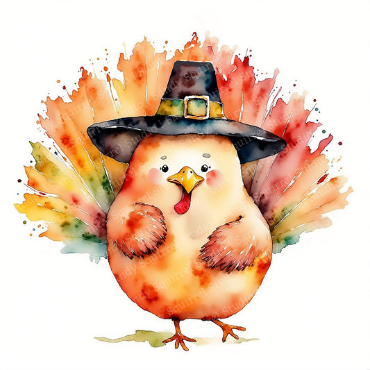 Tom Tom Watercolor Style Thanksgiving Turkey Art
