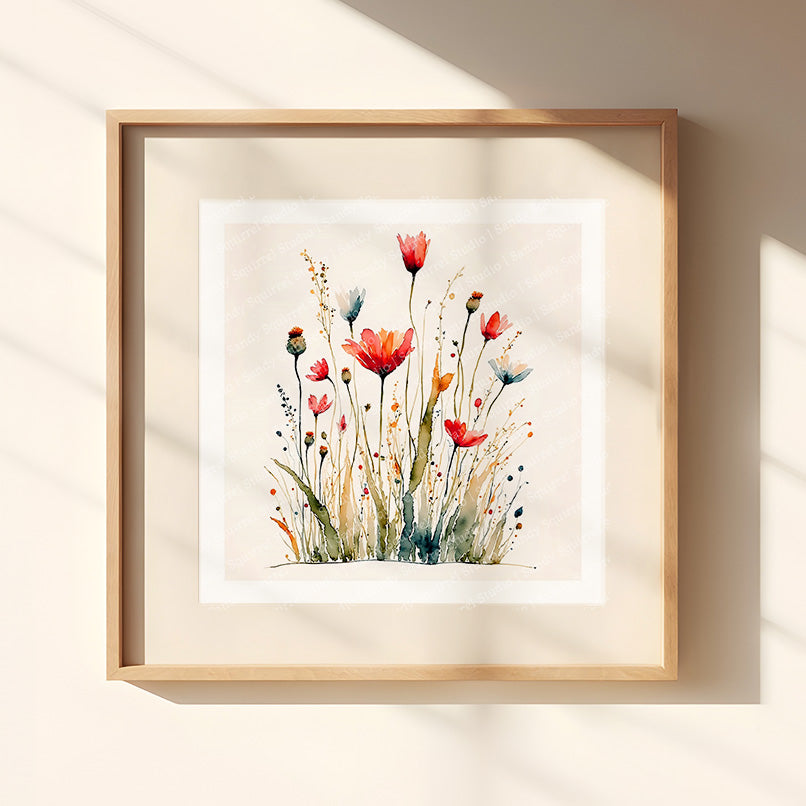 ’Wildly Abstract’ Watercolor Style Floral Art Print 12 x 12 Art Print