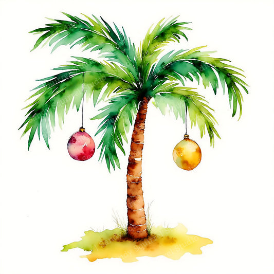 Palm Christmas Watercolor-Style Christmas Art