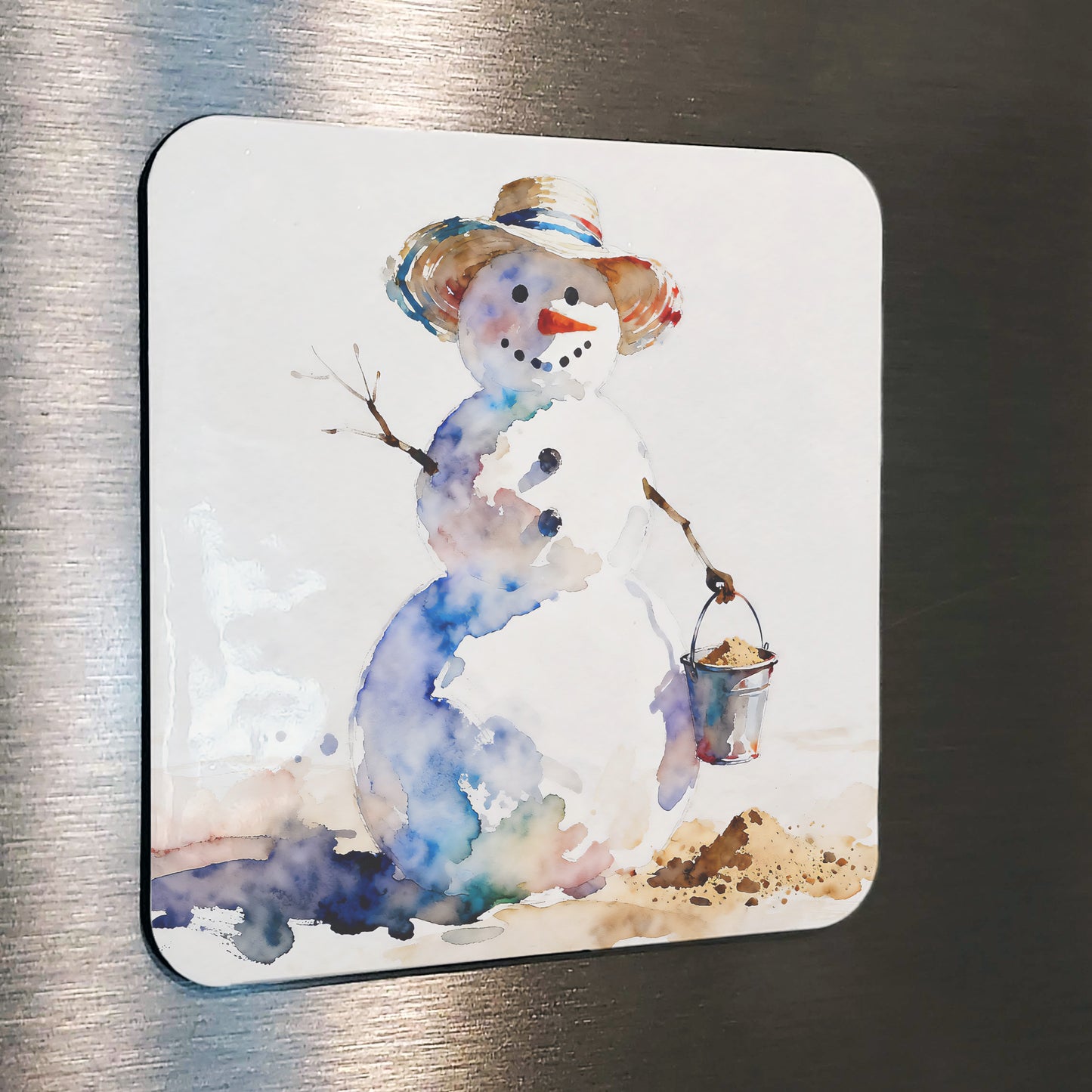 Wonderful Watercolor-Style Snowman Beach Art