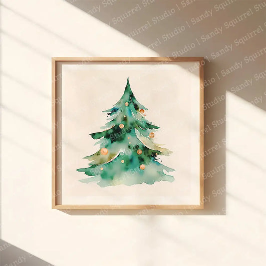 ’Xmas Gold’ Original Watercolor Style Christmas Art Print 12X12