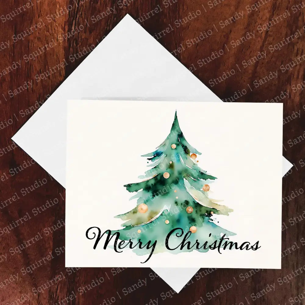 Xmas Gold Watercolor Style Christmas Card