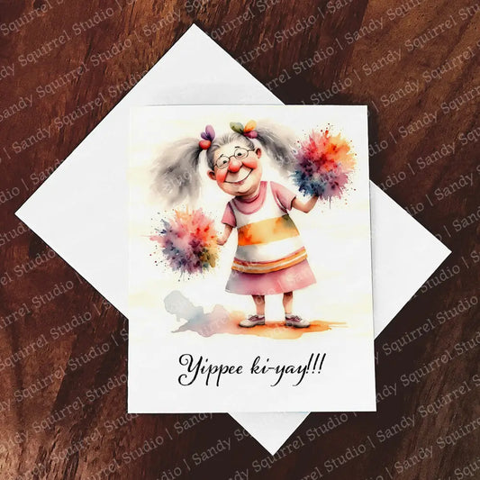 Yippee Ki-Yay Watercolor Style Cartoon Celebration Card